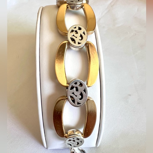 Brighton Sensation Chunky Two Tone Link Bracelet Hammered Gold & Silver Plated - Picture 6 of 9